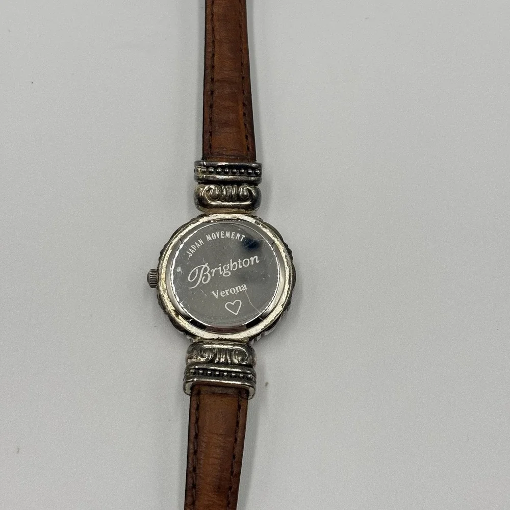 Brighton Verona Silver Tone Swirl Case Leather Strap‎ Watch Japan Movement